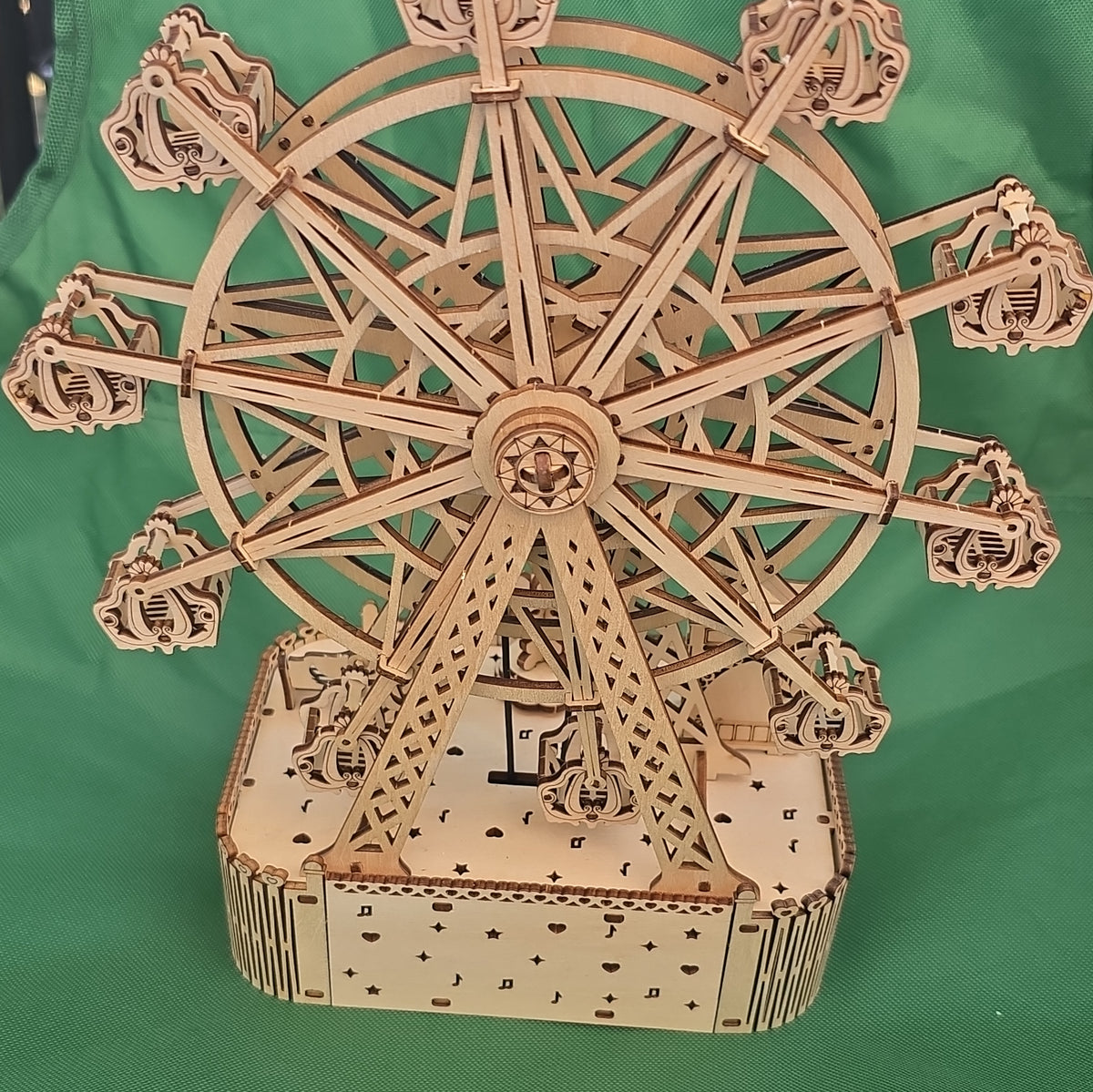 Wooden 3D Ferris Wheel Puzzle Model w/Music Box Style, Fully Assembled