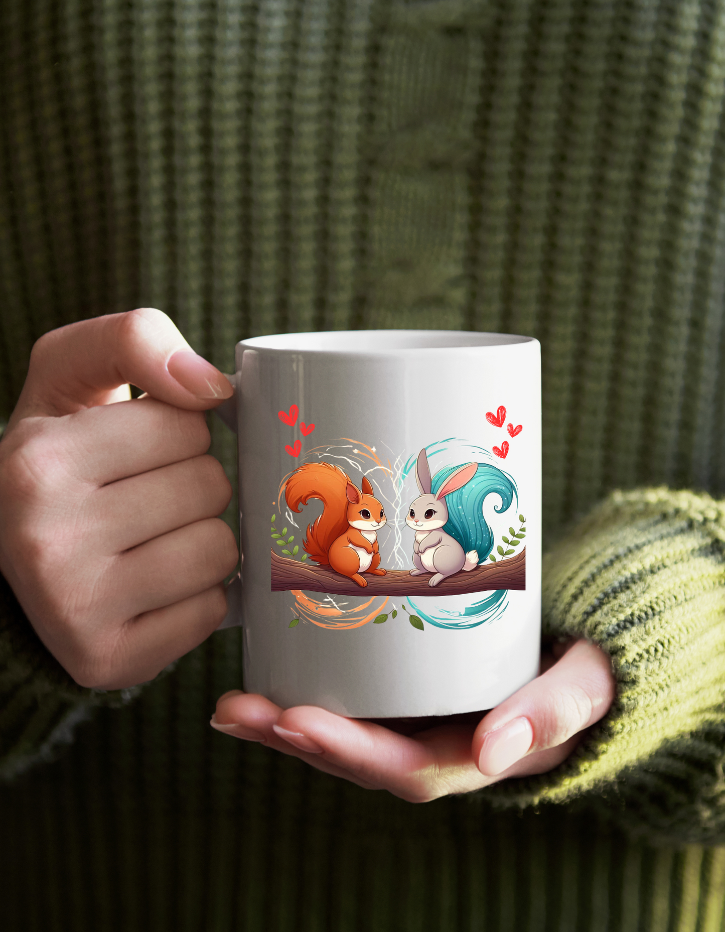 11 oz Creative Cute Woodland Creatures in Love Ceramic Mug