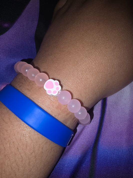 🌸 Rose Quartz Paw Charm Bracelet