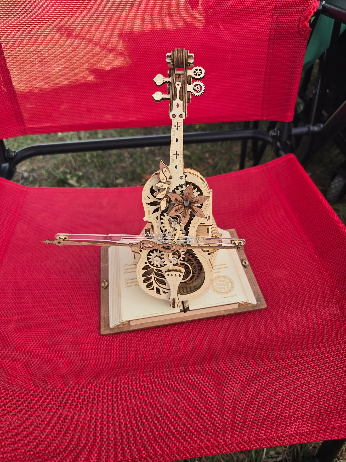 3D Wooden Cello Puzzle Model w/Music Box, Fully Assembled