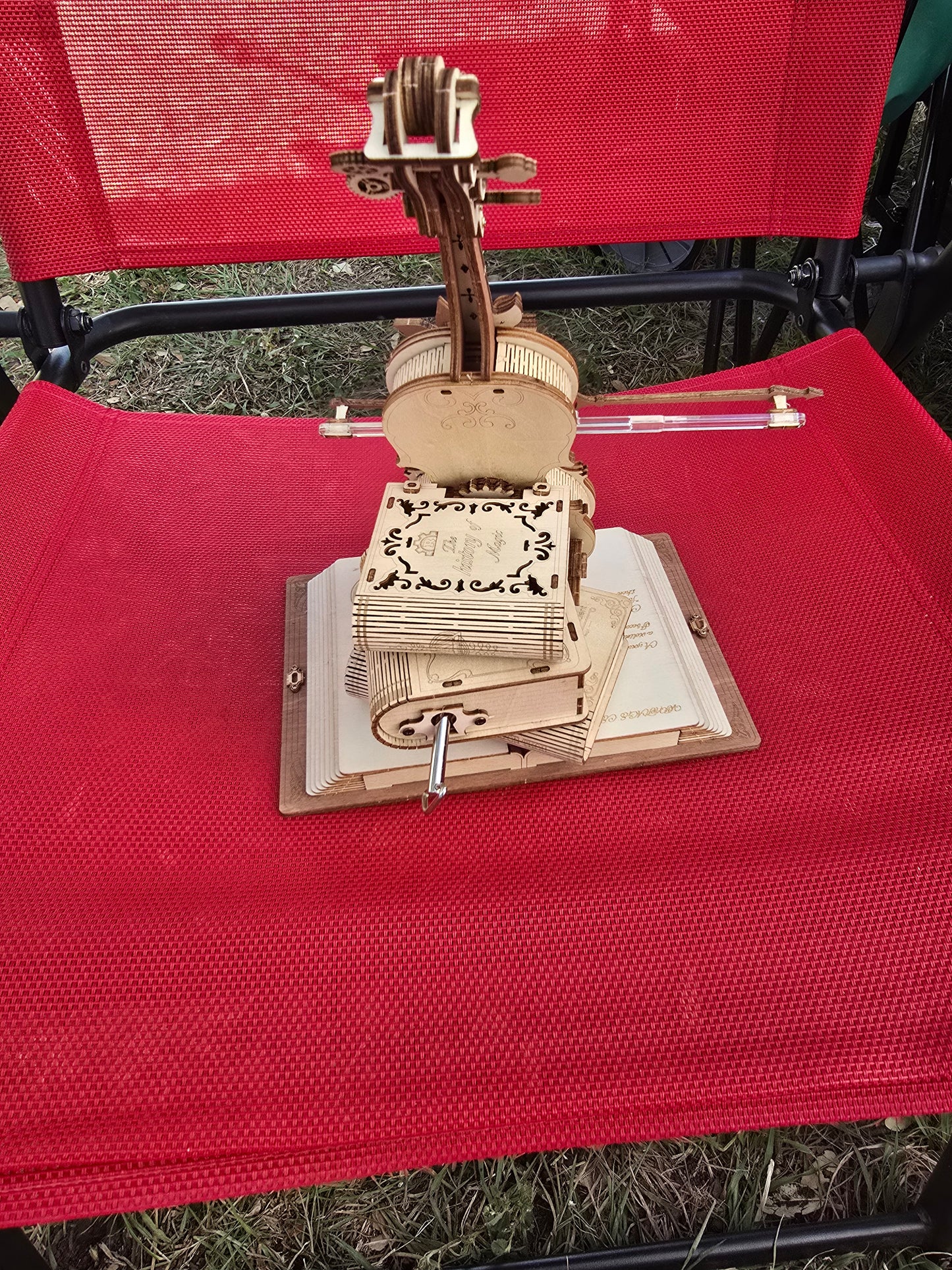 3D Wooden Cello Puzzle Model w/Music Box, Fully Assembled