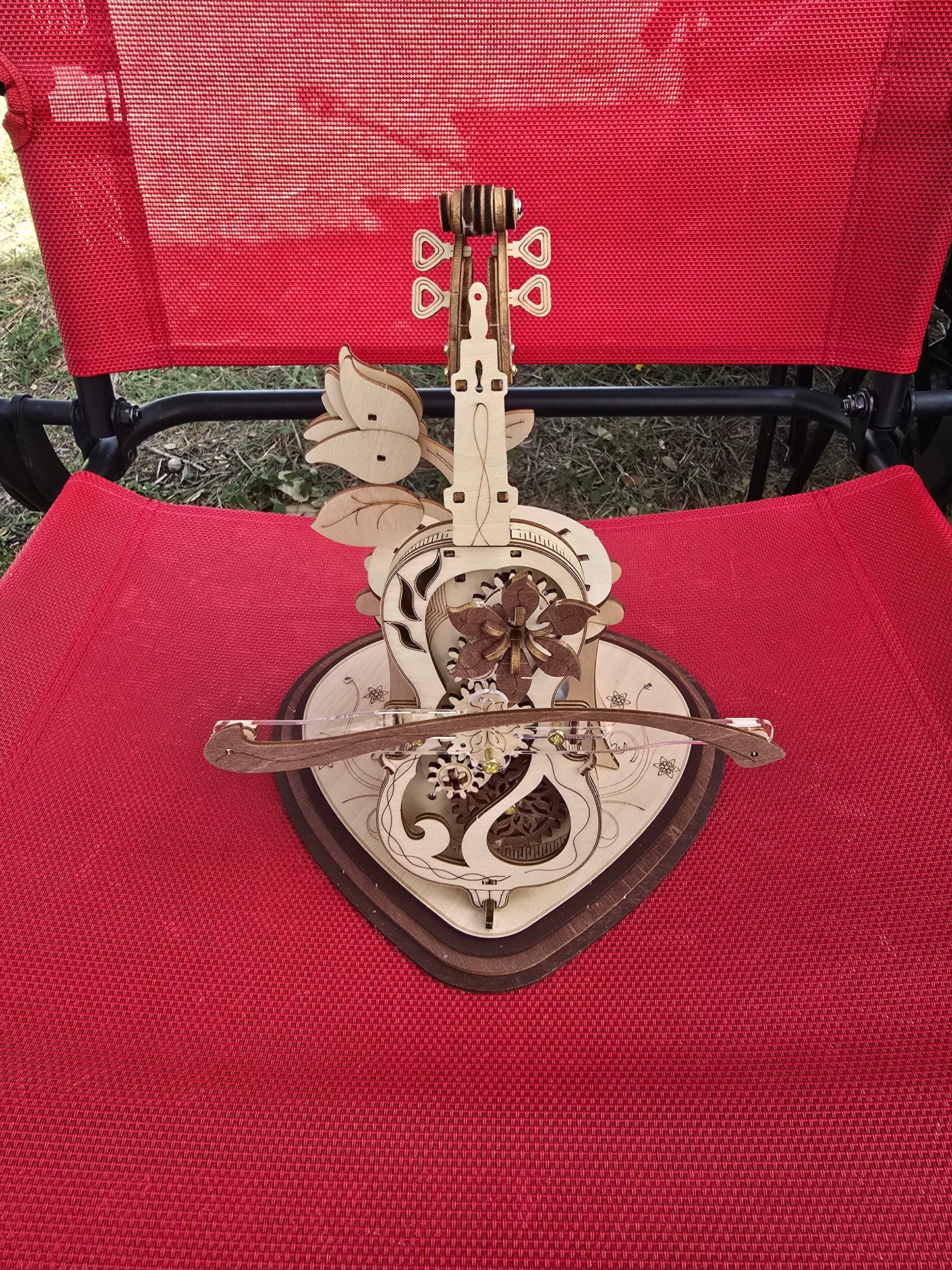 3D Wooden Heart & Flower Cello Puzzle Model w/Music Box, Fully Assembled