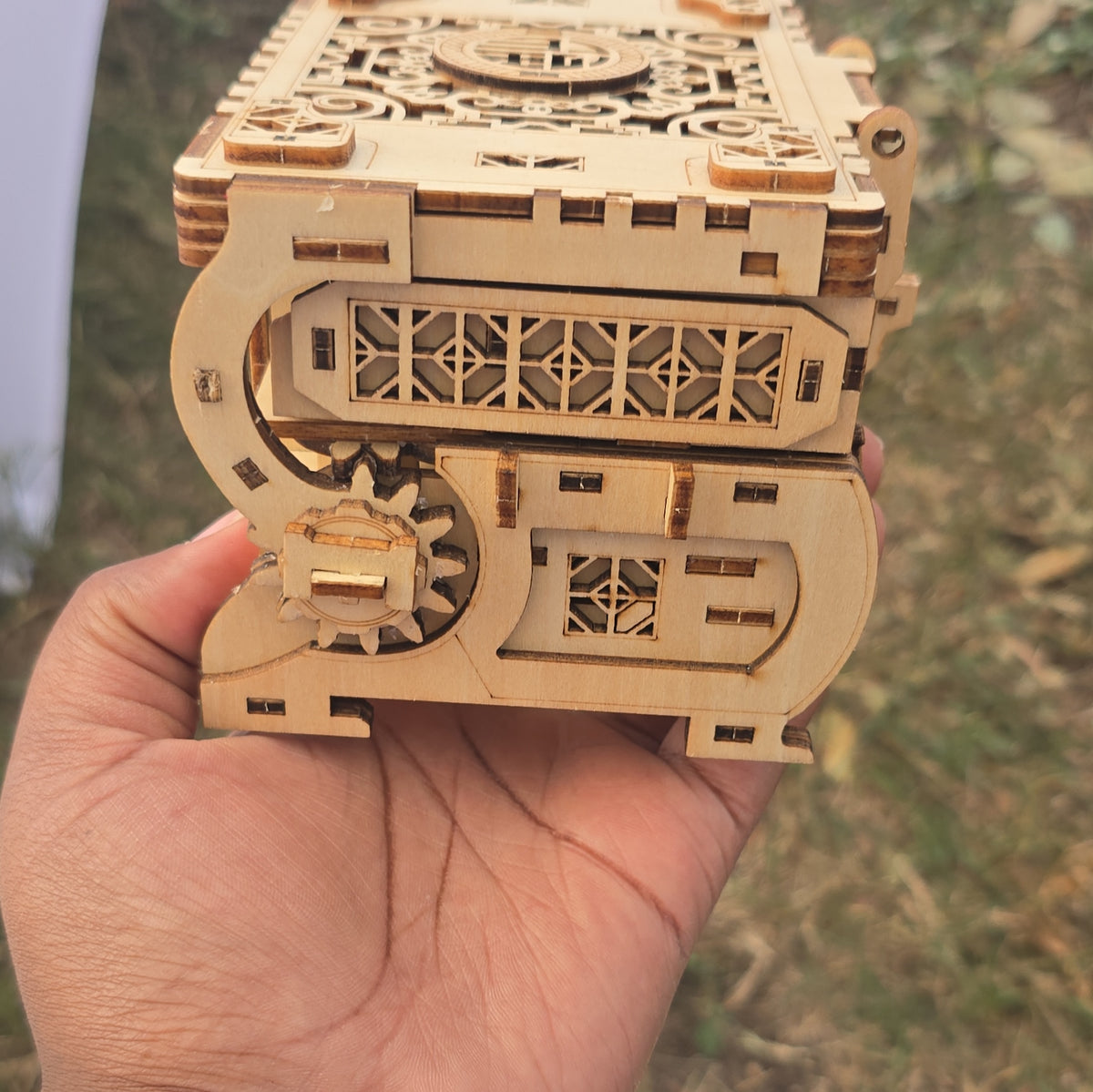 3D Wooden Jewelry Box Puzzle, Lidded Compartments, Fully Assembled Model