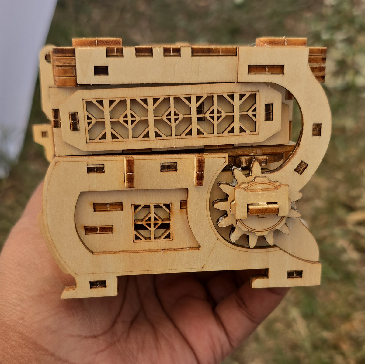3D Wooden Jewelry Box Puzzle, Lidded Compartments, Fully Assembled Model