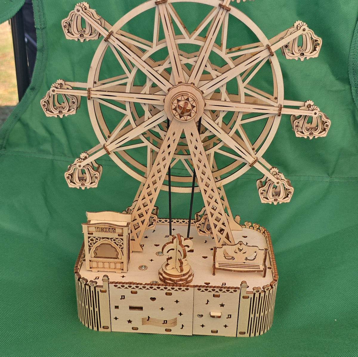 Wooden 3D Ferris Wheel Puzzle Model w/Music Box Style, Fully Assembled