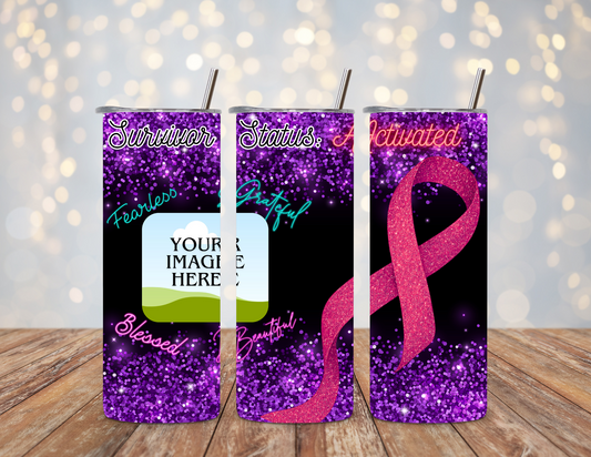 Survivor Status: Activated – Custom Inspirational Glitter Tumbler