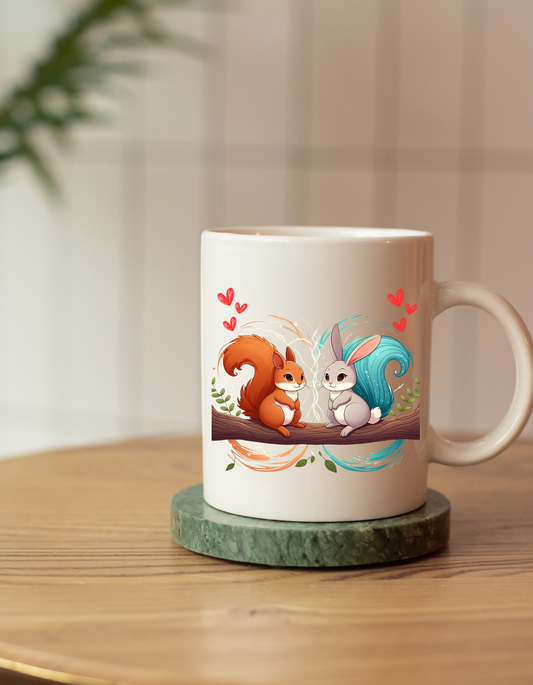 11 oz Creative Cute Woodland Creatures in Love Ceramic Mug