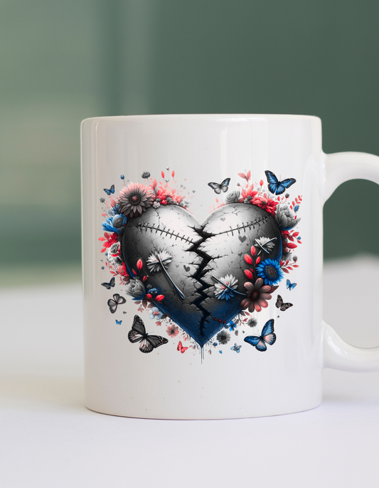 11 oz Mended Broken Heart w/Butterflies Ceramic Mug